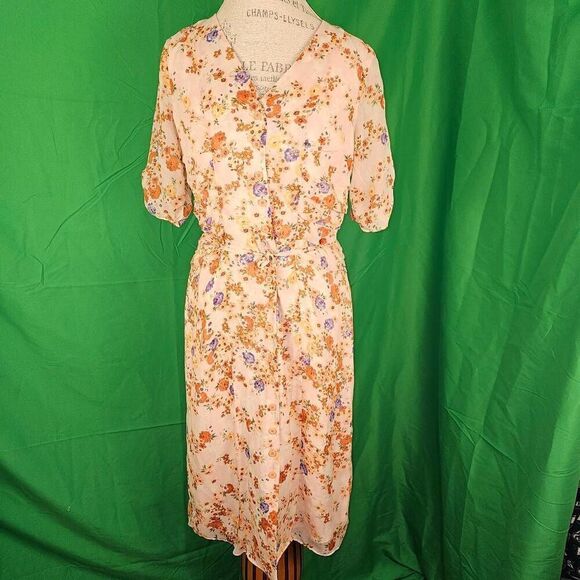 NWOT Sundance Womens‎ Peach Floral Sonora Bloom Button Front Silk Dress 8 - Picture 1 of 4